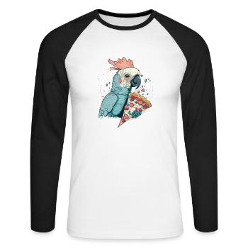 Kakadu isst Pizza für eine Kakadu Besitzer - Unisex Baseballshirt langarm - Weiß/Schwarz - Vorne - Nik (191cm)