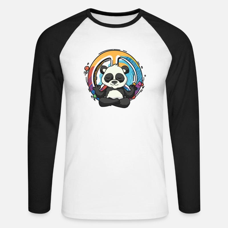 Hippie Panda Segno di Pace Yoga Orso Hippies Pun - Maglia da baseball a manica lunga da uomo - bianco/nero