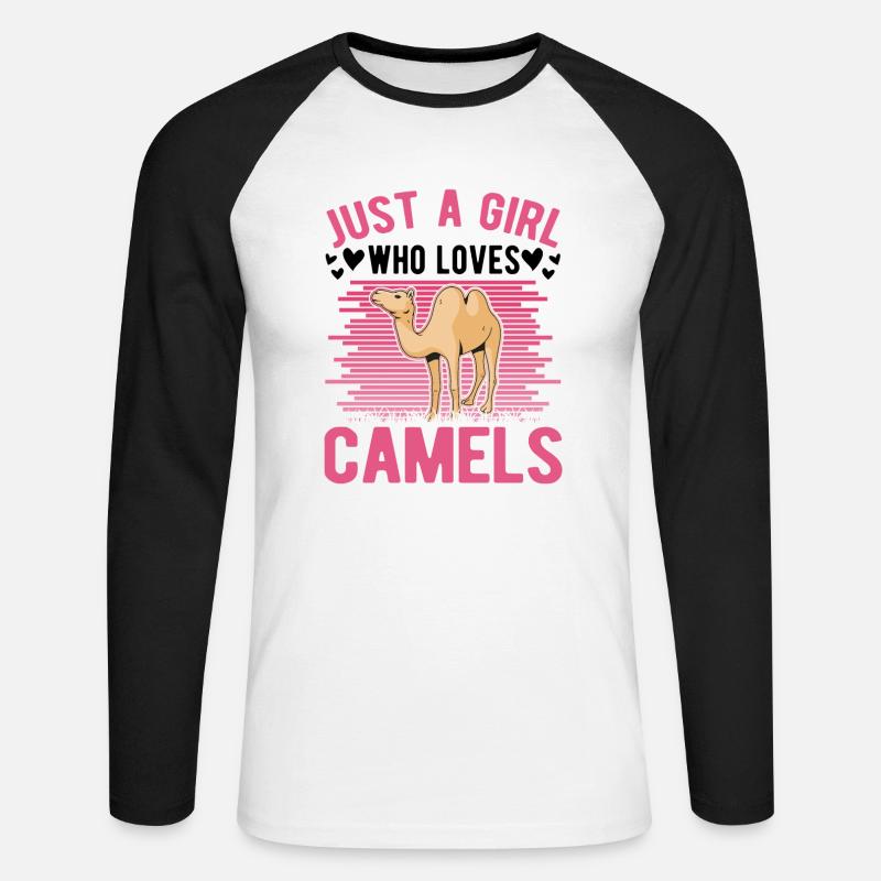 Kamel Mädchen Dromedar Ägypten Großkamel - Unisex Baseballshirt langarm - Weiß/Schwarz