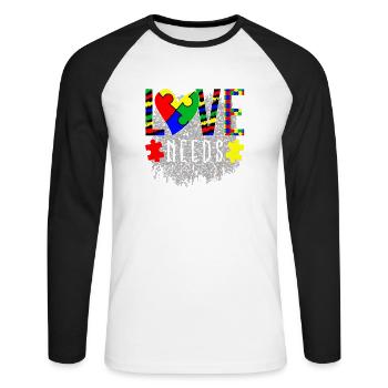 Liebe braucht keine Worte Autismus-Bewusstsein - Unisex Baseballshirt langarm - Weiß/Schwarz - Vorne - Nik (191cm)