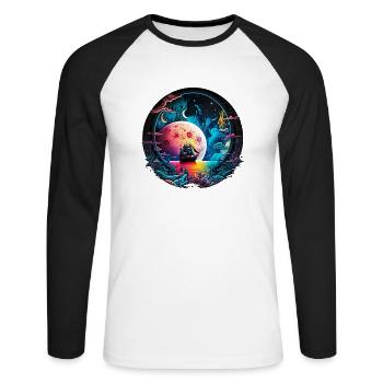 Fantasy Universum Planet Schiff Meer - Unisex Baseballshirt langarm - Weiß/Schwarz - Vorne - Nik (191cm)