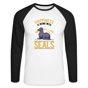 Robbe Glück Sea Lion Seelöwe - Unisex Long Sleeve Baseball T-Shirt - white/black - Front - Nik (191cm)