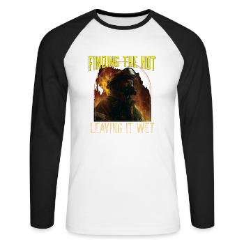 Finding The Hot Leaving It Wet Fireman Firefighter - Unisex Long Sleeve Baseball T-Shirt - white/black - Front - Nik (191cm)