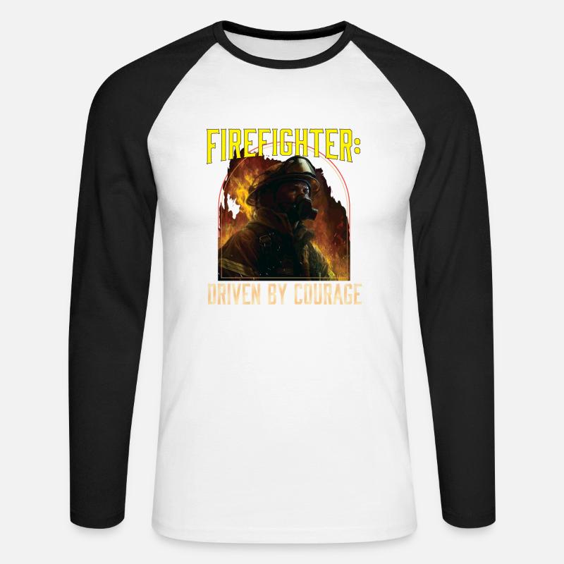 Firefighter: Driven by Courage Firefighting - Unisex Long Sleeve Baseball T-Shirt - white/black