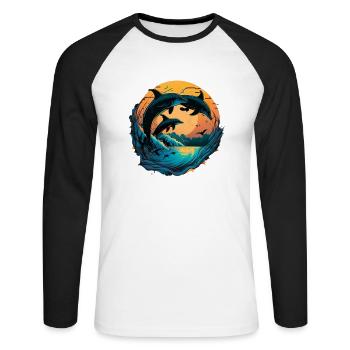 Delfin für einen Biologe Delphinliebhaber - Unisex Baseballshirt langarm - Weiß/Schwarz - Vorne - Nik (191cm)