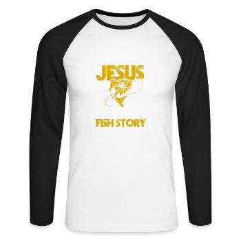 Même Jésus avait une histoire de Poissons mignonne - T-shirt baseball manches longues Homme - blanc/noir - Devant - Nik (191cm)