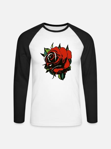 rosa Blütenblatt 232 A - Unisex Baseballshirt langarm - Weiß/Schwarz