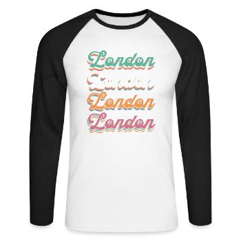 London Retro Souvenir London - Unisex Baseballshirt langarm - Weiß/Schwarz - Vorne - Nik (191cm)