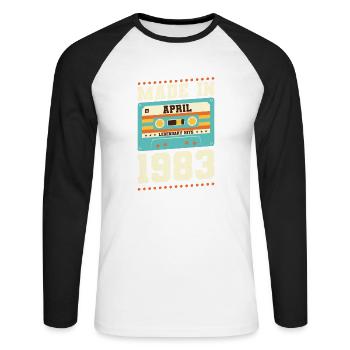 40e anniversaire avril Né en 1983 Idée cadeau - T-shirt baseball manches longues Homme - blanc/noir - Devant - Nik (191cm)