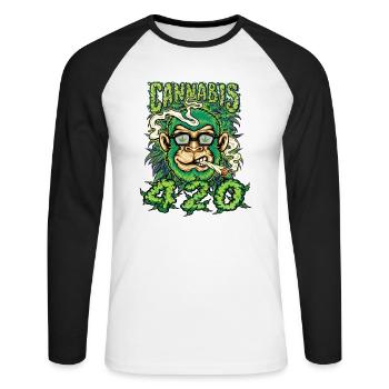 MARIHUANA 420 CANNABIS WEED HANF SMOKER DESIGN - Unisex Baseballshirt langarm - Weiß/Schwarz - Vorne - Nik (191cm)
