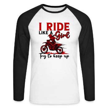 Motocross Fille Motocross Femme Moto tout-terrain - T-shirt baseball manches longues Homme - blanc/noir - Devant - Nik (191cm)