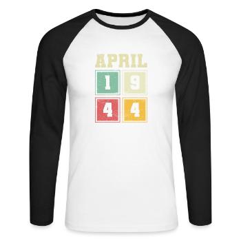 79ème anniversaire Avril Millésime 1944 Millésime - T-shirt baseball manches longues Homme - blanc/noir - Devant - Nik (191cm)
