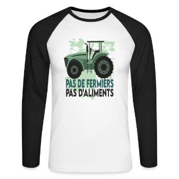 Pas de fermiers Pas d'aliments - T-shirt baseball manches longues Homme - blanc/noir - Devant - Nik (191cm)
