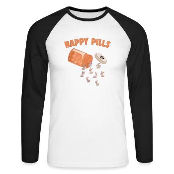 Happy Pills Rabbit Funny Farm Animal Lovers Humor - Unisex Long Sleeve Baseball T-Shirt - white/black - Front - Nik (191cm)