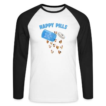 Happy Pills Animal de ferme Drôle d’amoureux de poulet Humour - T-shirt baseball manches longues Homme - blanc/noir - Devant - Nik (191cm)