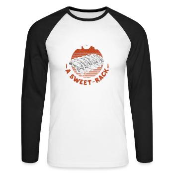 J’aime un Sweet Rack BBQ Ribs Funny Barbecue Grill - T-shirt baseball manches longues Homme - blanc/noir - Devant - Nik (191cm)