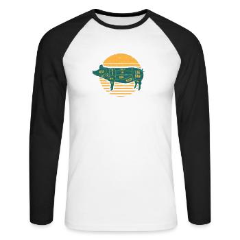 Pulled Pork Fleischstücke Chef BBQ Grillen Koch - Unisex Baseballshirt langarm - Weiß/Schwarz - Vorne - Nik (191cm)