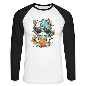 Summer coolness: cat with sunglasses - Unisex Long Sleeve Baseball T-Shirt - white/black - Front - Nik (191cm)