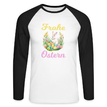 Frohe Ostern Hase Osterei für einen Osterhasen - Unisex Baseballshirt langarm - Weiß/Schwarz - Vorne - Nik (191cm)