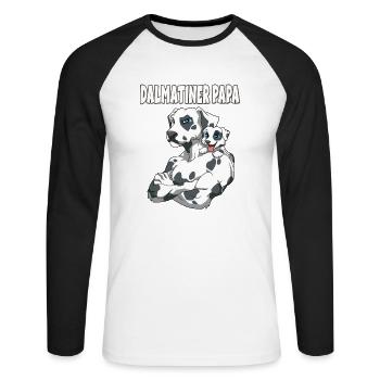 Dalmatiner Papa mit Dalmatiner Kind - Unisex Baseballshirt langarm - Weiß/Schwarz - Vorne - Nik (191cm)
