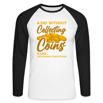 Collectionneur de pièces de monnaie Collectionneur de pièces Numismates - T-shirt baseball manches longues Homme - blanc/noir - Devant - Nik (191cm)