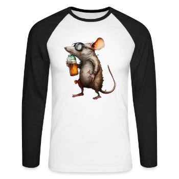 Funny beer mouse with glasses - Unisex Long Sleeve Baseball T-Shirt - white/black - Front - Nik (191cm)
