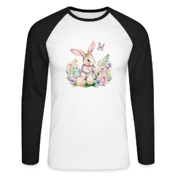 Frohe Ostern Hase Osterei für einen Osterhasen - Unisex Baseballshirt langarm - Weiß/Schwarz - Vorne - Nik (191cm)