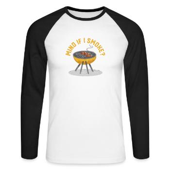 Et si je fume Funny BBQ Smoker - T-shirt baseball manches longues Homme - blanc/noir - Devant - Nik (191cm)