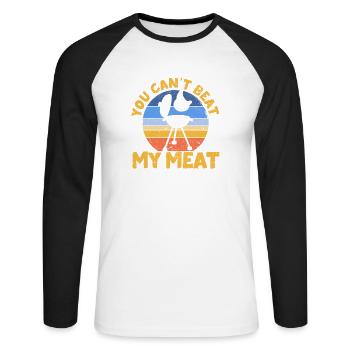 You Can't Beat My Flesh Funny - Unisex Long Sleeve Baseball T-Shirt - white/black - Front - Nik (191cm)