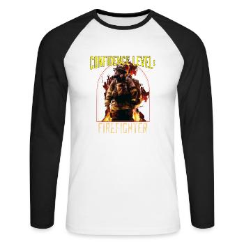 Confidence Level: Firefighter Best Fireman Ever - Unisex Baseballshirt langarm - Weiß/Schwarz - Vorne - Nik (191cm)