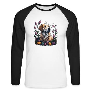 Golden Retriever au printemps Pâques Golden - T-shirt baseball manches longues Homme - blanc/noir - Devant - Nik (191cm)