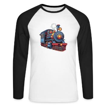 Niedliche Zug Eisenbahn Lokomotive - Unisex Baseballshirt langarm - Weiß/Schwarz - Vorne - Nik (191cm)