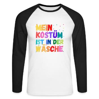 Mein Kostüm ist in der Wäscherei Carnival Party - Unisex Baseballshirt langarm - Weiß/Schwarz - Vorne - Nik (191cm)