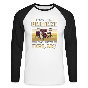 DRUMS - Unisex Baseballshirt langarm - Weiß/Schwarz - Vorne - Nik (191cm)