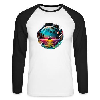 Fantasy Universum Planet Schiff Meer - Unisex Baseballshirt langarm - Weiß/Schwarz - Vorne - Nik (191cm)