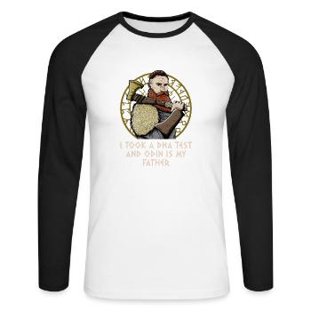 Odin Is My Father Mythology Humor Norse Sayings - Unisex Long Sleeve Baseball T-Shirt - white/black - Front - Nik (191cm)