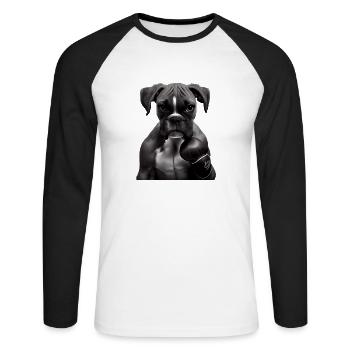 Boxer Hundebesitzer Hund Hunde Hunderasse Boxer - Unisex Baseballshirt langarm - Weiß/Schwarz - Vorne - Nik (191cm)
