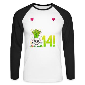 Hurra der Lauch wird 14 - Unisex Baseballshirt langarm - Weiß/Schwarz - Vorne - Nik (191cm)