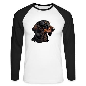 Rauhaardackel Dachshund Hund Hunde Welpe Dackel - Unisex Baseballshirt langarm - Weiß/Schwarz - Vorne - Nik (191cm)