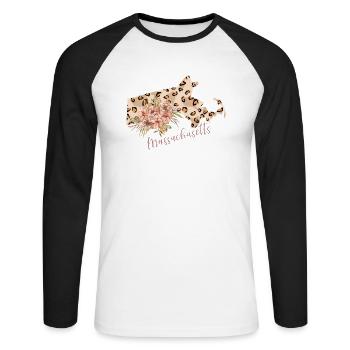 Massachusetts Leopard-muster Karte - Unisex Baseballshirt langarm - Weiß/Schwarz - Vorne - Nik (191cm)
