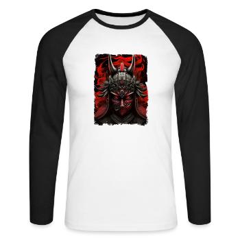 Samurai Japan Kultur - Unisex Baseballshirt langarm - Weiß/Schwarz - Vorne - Nik (191cm)