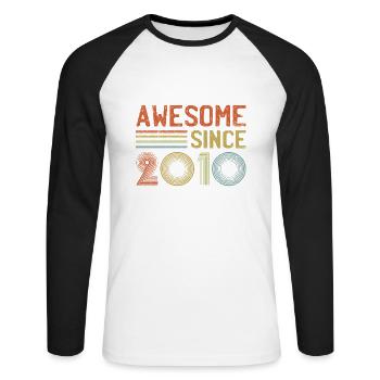 Génial depuis 2010 Birthday Vintage - T-shirt baseball manches longues Homme - blanc/noir - Devant - Nik (191cm)