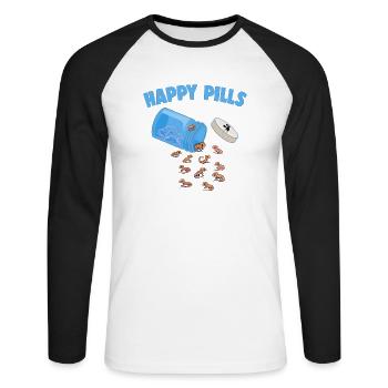 Happy Pills Lizards Funny Crested Gecko Lovers Pun - T-shirt baseball manches longues Homme - blanc/noir - Devant - Nik (191cm)