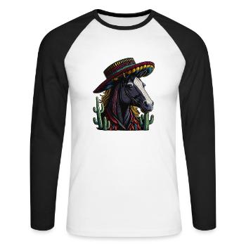 Cinco de Mayo Horse à la mexicaine avec Sombrero - T-shirt baseball manches longues Homme - blanc/noir - Devant - Nik (191cm)