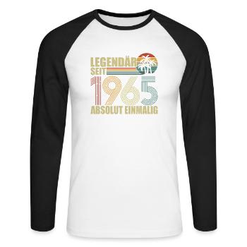 1965 | Vintage Legendary since 1965 anniversary - Unisex Long Sleeve Baseball T-Shirt - white/black - Front - Nik (191cm)