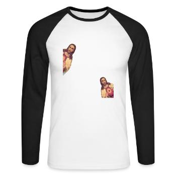 Funny God Christian Quote I Jesus Meme I Saw That - Unisex Long Sleeve Baseball T-Shirt - white/black - Front - Nik (191cm)
