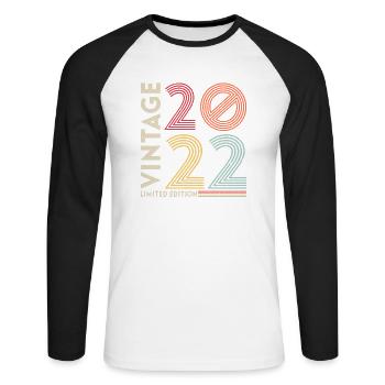 Vintage Legendary since 2022 Birthday - Unisex Long Sleeve Baseball T-Shirt - white/black - Front - Nik (191cm)