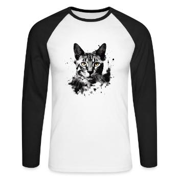 Chat du Bengale dans l’art abstrait en noir et blanc - T-shirt baseball manches longues Homme - blanc/noir - Devant - Nik (191cm)