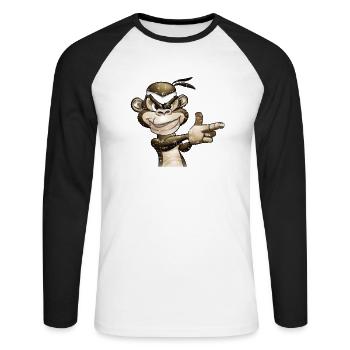 Gangster Monkey Graffity Hand Gun T-Shirt - Unisex Long Sleeve Baseball T-Shirt - white/black - Front - Nik (191cm)