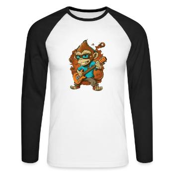 Affe Schimpanse spielt Acousitc Rock Gitarre - Unisex Baseballshirt langarm - Weiß/Schwarz - Vorne - Nik (191cm)